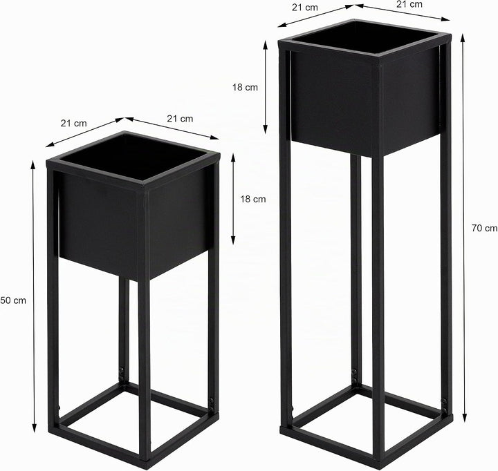 ML-Design Blumenständer im 2er Set, Schwarz, 21 x 50/70 x 21 cm, Moderne Blumentopfständer mit Übert