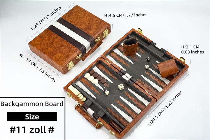 Backgammon Set 11" Klassisches Back Gammon Koffer Baggamon Spiel für Erwachsene Kinder (Braun-11 Zol