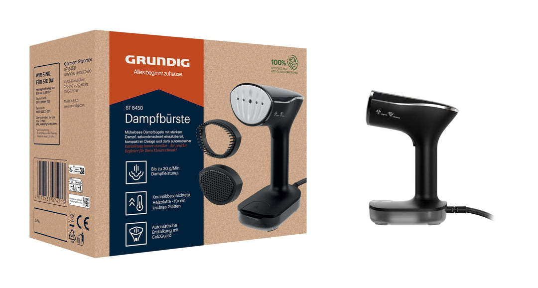 Grundig ST 8450 Dampfbürste mit 2280 W, Keramikplatte, CalcGuard & 30 g/Min. – kompakt, schnell & id