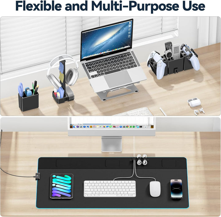 KDD Gaming Mauspad XXL & LED Licht Modi Mousepad mit Magnetisch Organizer Set, Rutschfest Tischunter