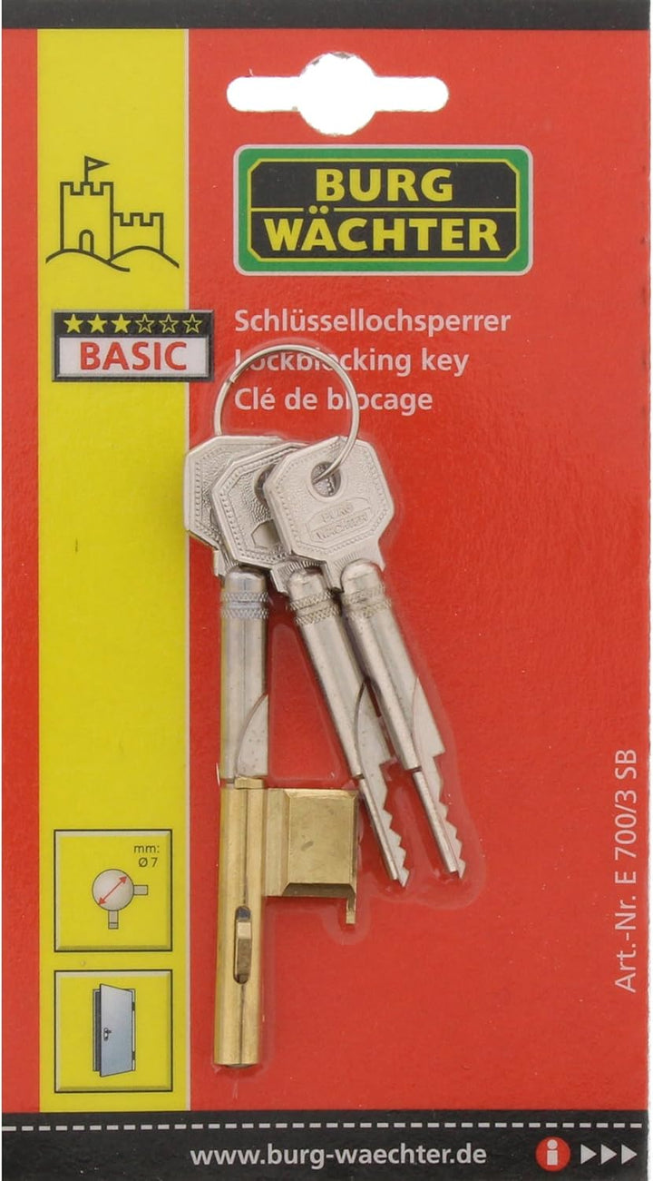 Burg Wächter Zylinder-Schlüssellochsperrer mit Anschlag, Für Einsteckschlösser, 3 Schlüssel, Zylinde
