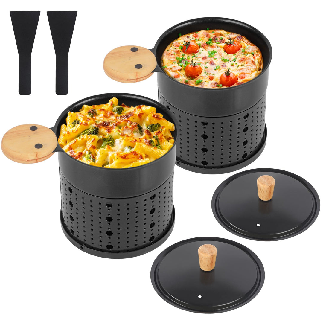 ipow 2er Set Mini Raclette Grill, Racletteofen Set antihaftbeschicht Kerzenraclette für Teelichter,