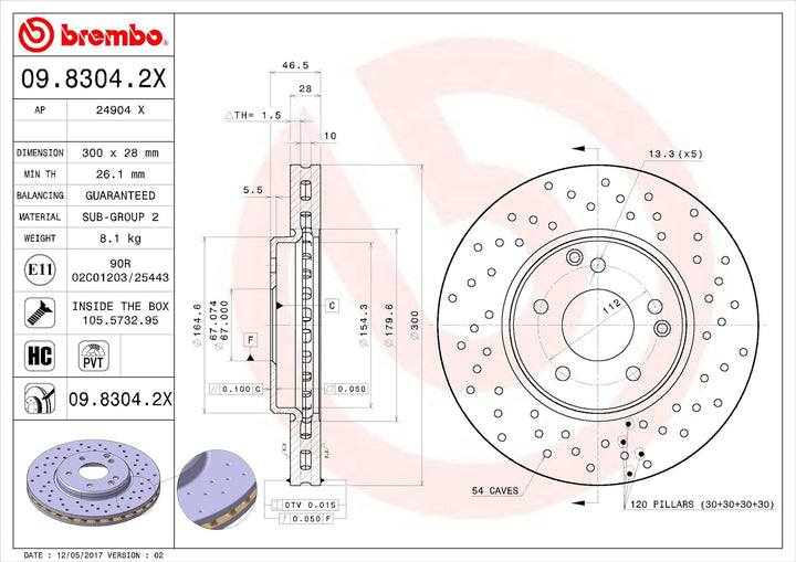 BREMBO 09.8304.2X Bremsscheiben
