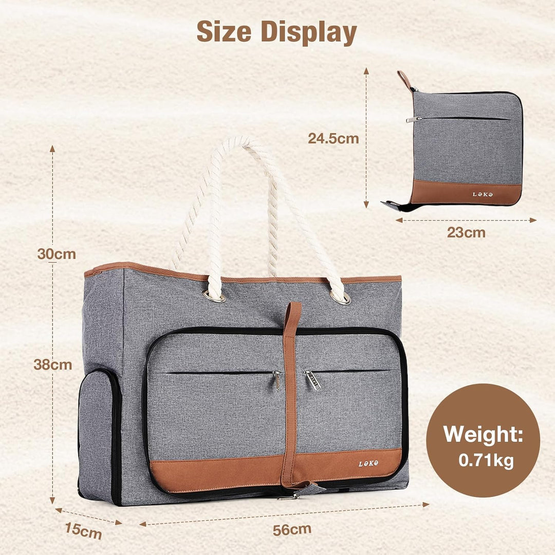 Strandtasche Damen Gross mit Reissverschluss, Vielseitiger Damen Shopper Badetasche Saunatasche Reis