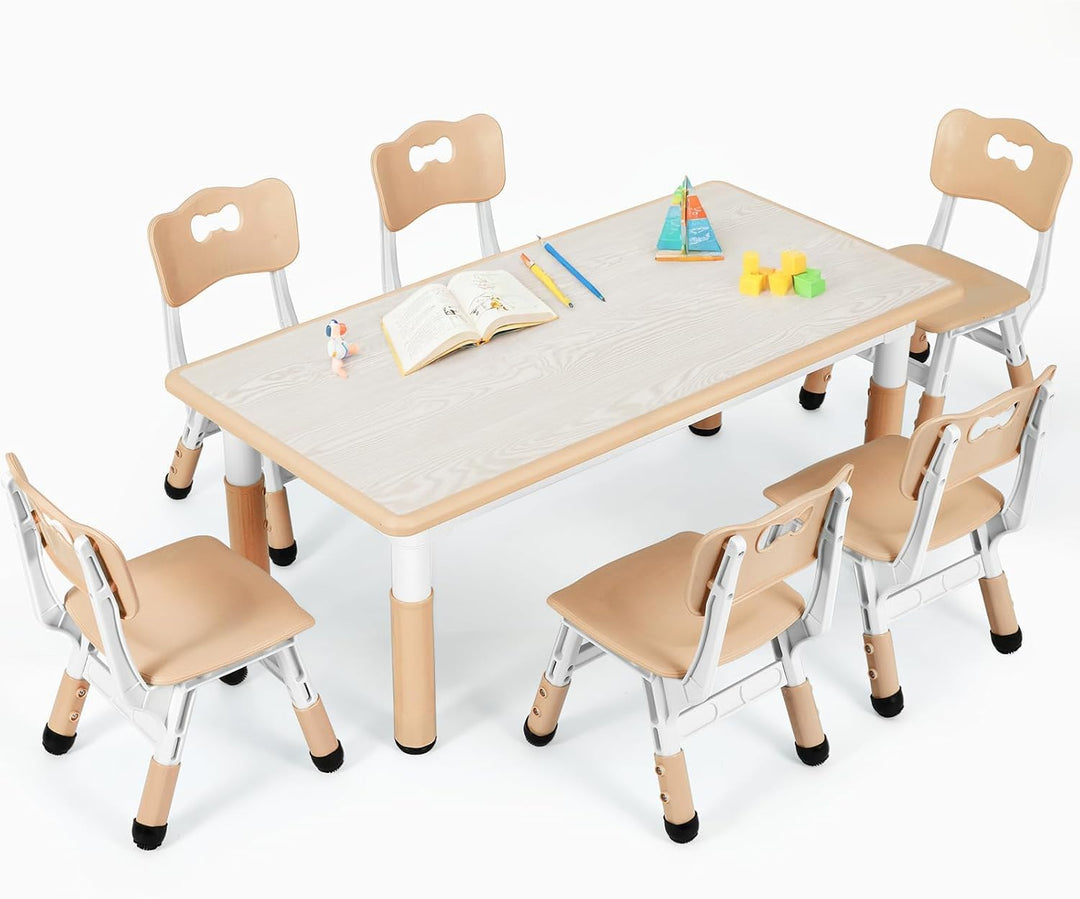 Clevich Kindertisch mit 6 Stühlen,Kinder Tisch Stuhl Set für Kindergarten und Kinderzimmer,Kindertis