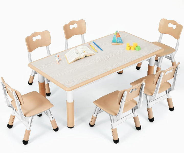 Clevich Kindertisch mit 6 Stühlen,Kinder Tisch Stuhl Set für Kindergarten und Kinderzimmer,Kindertis