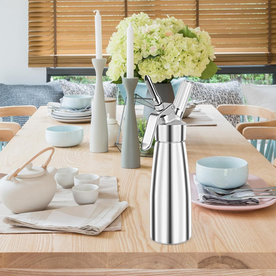 talifoca 500ml Sahnespender, Sahnespender aus Aluminium, Sahnesyphon Aluminium mit 3 Edelstahl Deko-