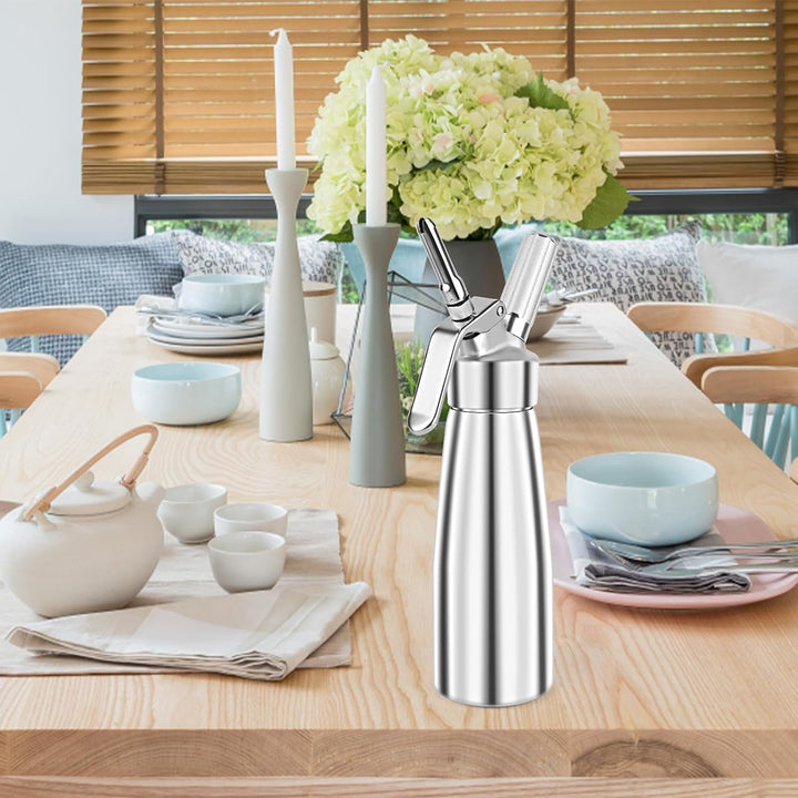 talifoca 500ml Sahnespender, Sahnespender aus Aluminium, Sahnesyphon Aluminium mit 3 Edelstahl Deko-