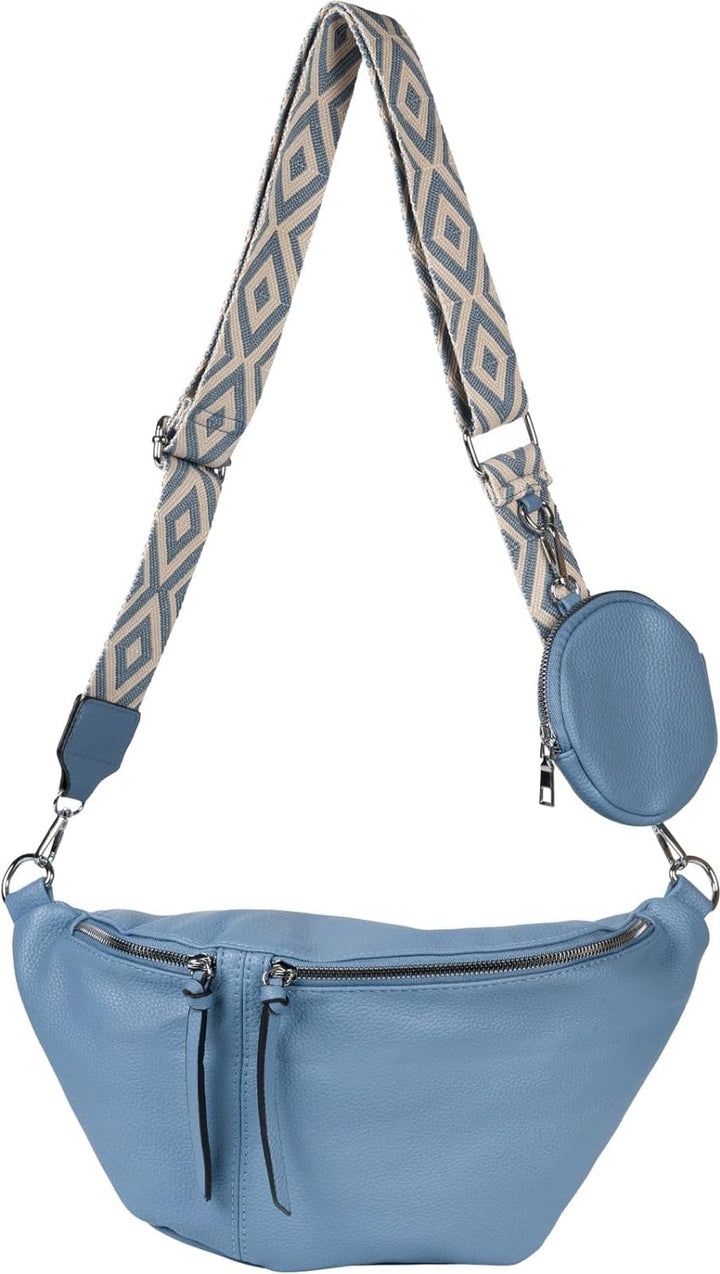 styleBREAKER Damen Halbmond Crossbody Schultertaschen Set 3-Teilig, Schultergurt mit Muster, Schlüss