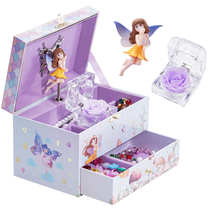 ProCase Kinder Musik Box Schmuckkästchen mit Spieluhr Einhorn & Konservierte Blumen, Schmuckschatull