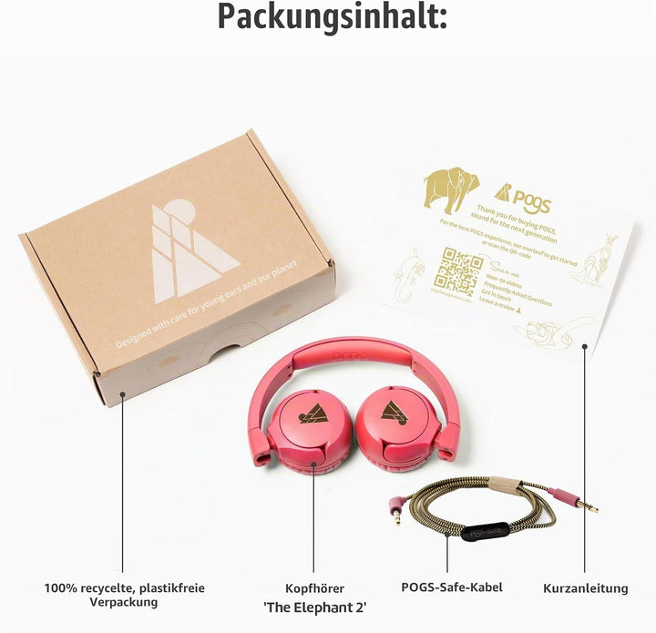 POGS-Kinderkopfhörer mit Kabel | The Elephant 2 | Faltbarer robuster Kinderkopfhörer ab 3 Jahren | L