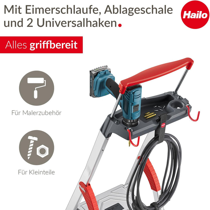 Hailo L84 ComfortLine Alu-Sicherheits-Stehleiter - 5 XXL-Stufen belastbar bis 150 kg - Tiefe Standfl