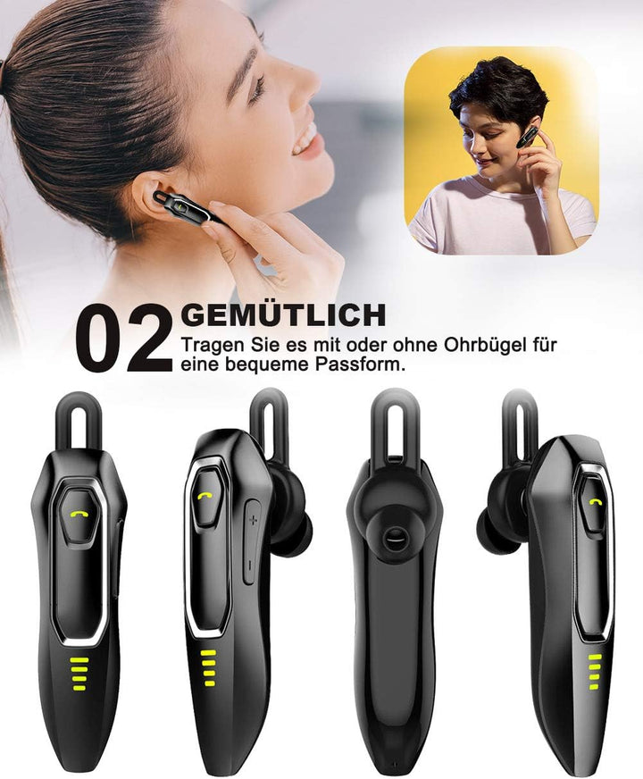 Bluetooth Headset Handy V5.0 mit Mikrofon, Unterdrückung von HD-Sprachgeräuschen, 30 Hrs Talking und