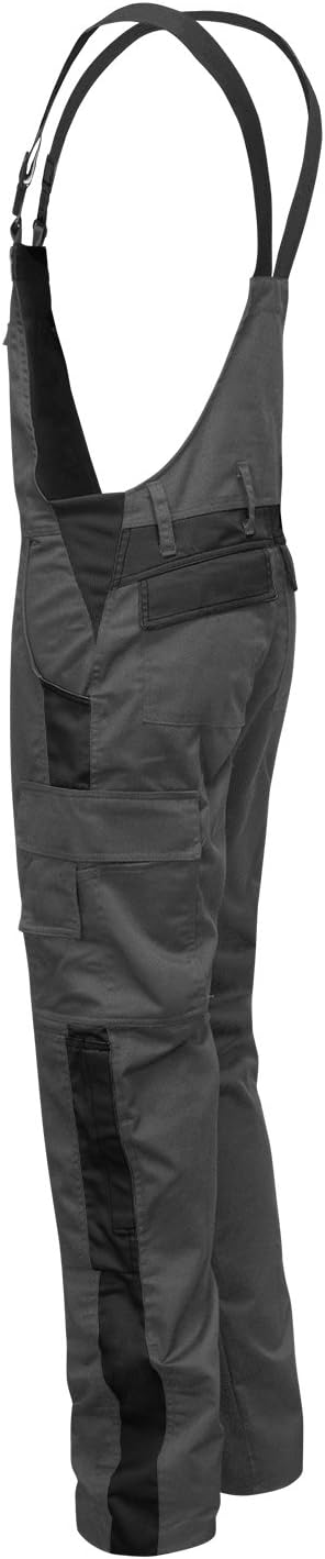 strongAnt Latzhose Herren Stretch Arbeitshose Arbeitslatzhose mit Kniepolstertaschen Schwarz Grau We