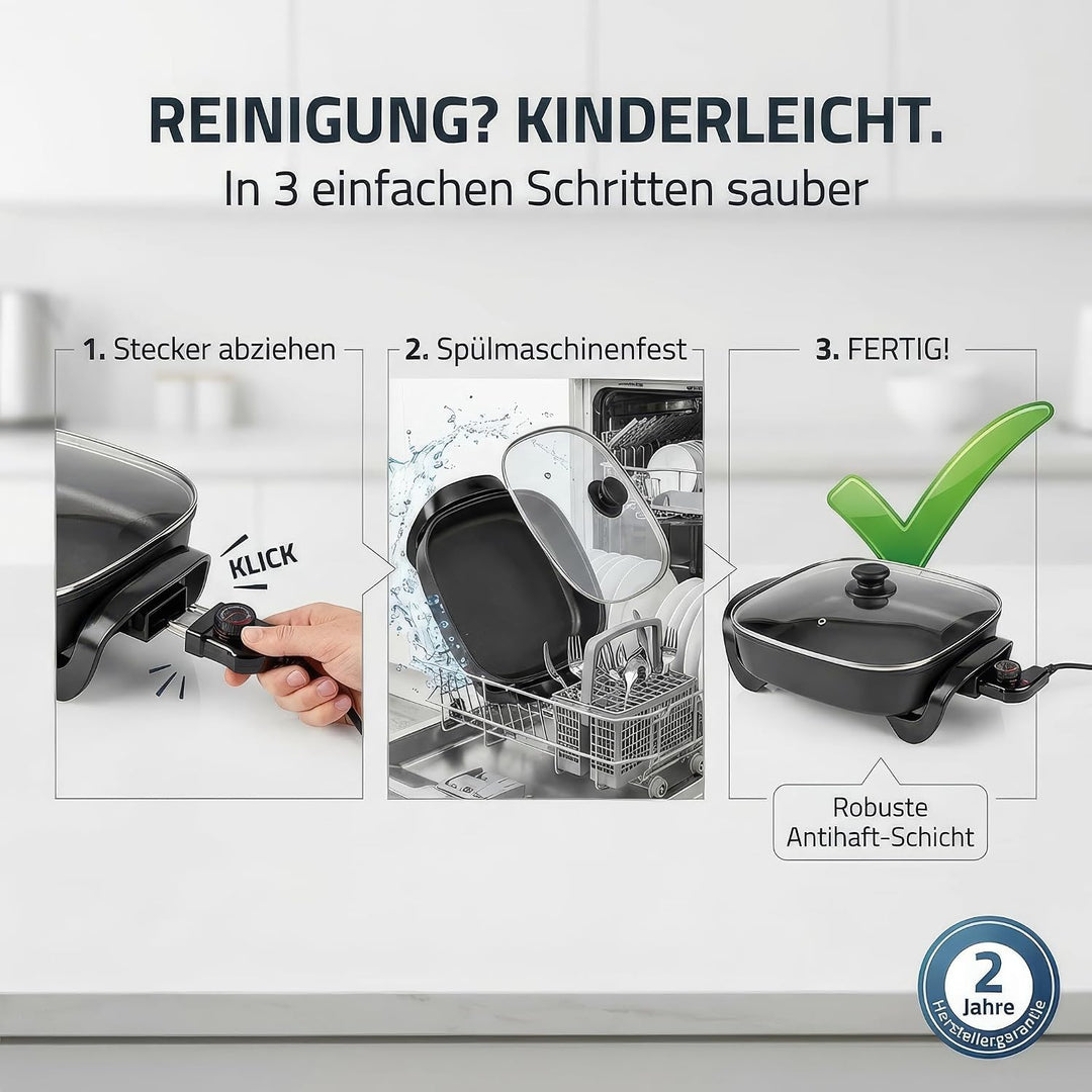 Elektrische Pfanne - 40 cm - Dickwandiges Aluminium-Gussgehäuse Single, Single