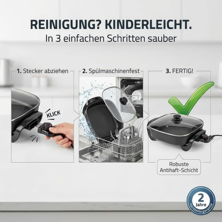 Elektrische Pfanne - 40 cm - Dickwandiges Aluminium-Gussgehäuse Single, Single