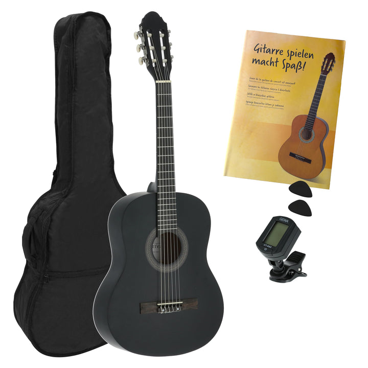 NAVARREZ Konzertgitarre 3/4 Starter Set NV14PK, incl. Tasche, Buch, CD, Tuner, Plektren, schwarz bla