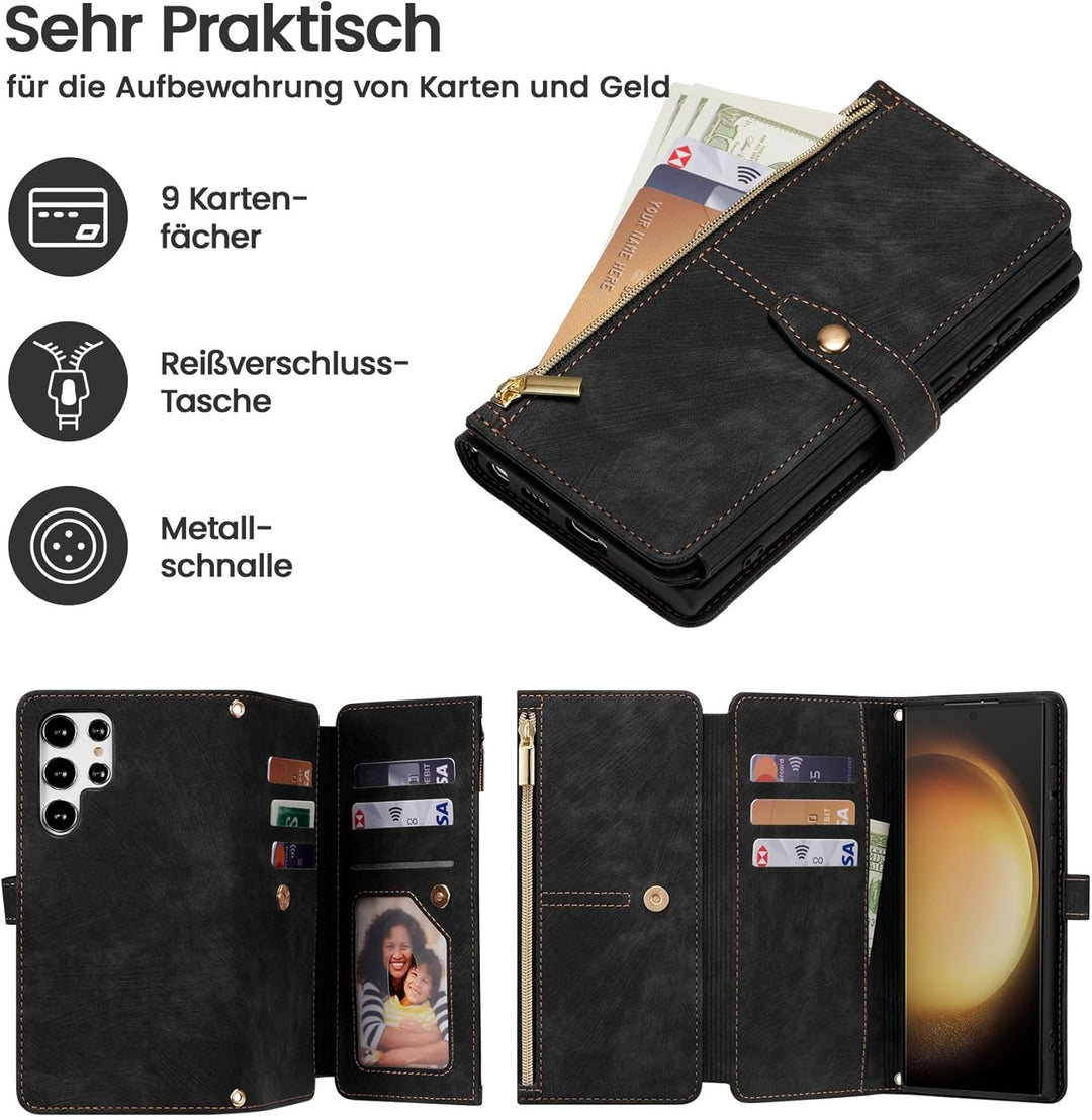 ZCDAYE Hülle für Samsung Galaxy S25 Ultra mit Band Handykette, Leder Handyhülle Handytasche mit Kart
