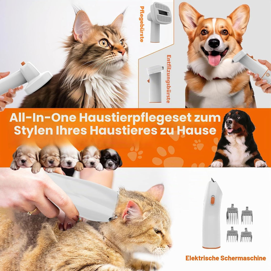 Hundepflege Vakuum Saug 99% Tierhaare PG10 Hundeschermaschine mit Staubsauger 12000 Pa, Hundebürste