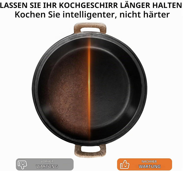 WANGYUANJI Gusseisenpfanne 36 cm – Grosse Grillpfanne mit zwei Griffen, Für Gas-, Elektro- &amp; Indukti