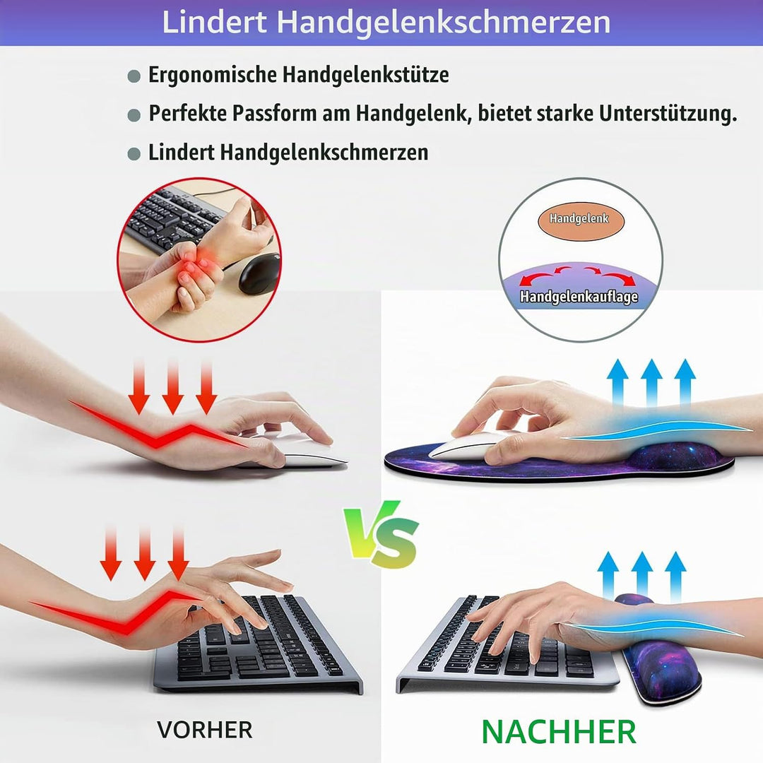 3-in-1 Mauspad Set,Acezeek Mauspad mit Gelkissen+Handballenauflage Tastatur+Cup Pad,Ergonomisches Ma