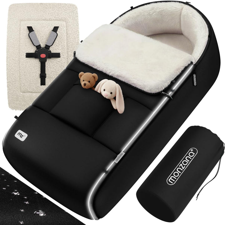 MONZANA® Baby Fusssack mit Reflektoren verschliessbares Kopfteil Sicherheitsgurt Kinderwagen Winter