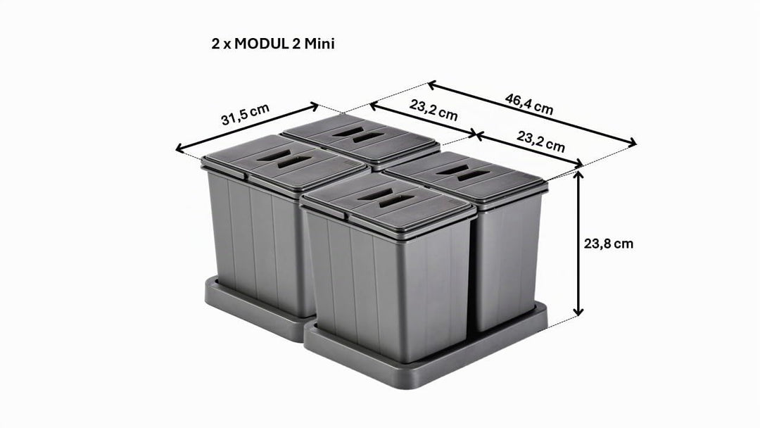 Aspira Home Müllomatic 2 x MODUL 2 MINI | Einbau Mülleimer für Schublade und Unterschrank, modulares