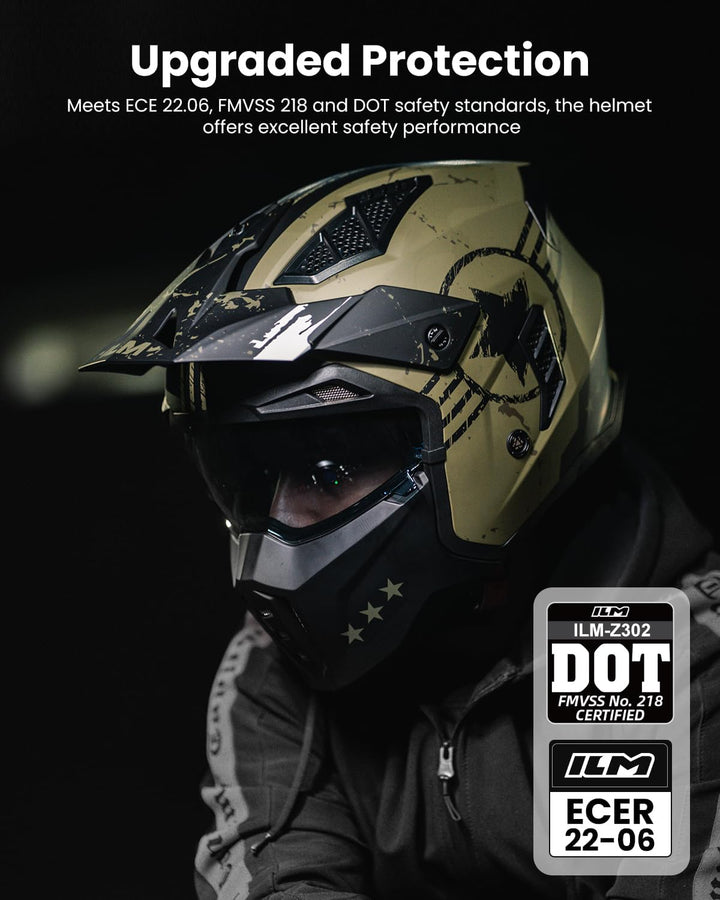 ILM Helm Integralhelm | Jethelm Motorrad Motocross Herren Damen Vintage Retro mit Visier ECE mit ans