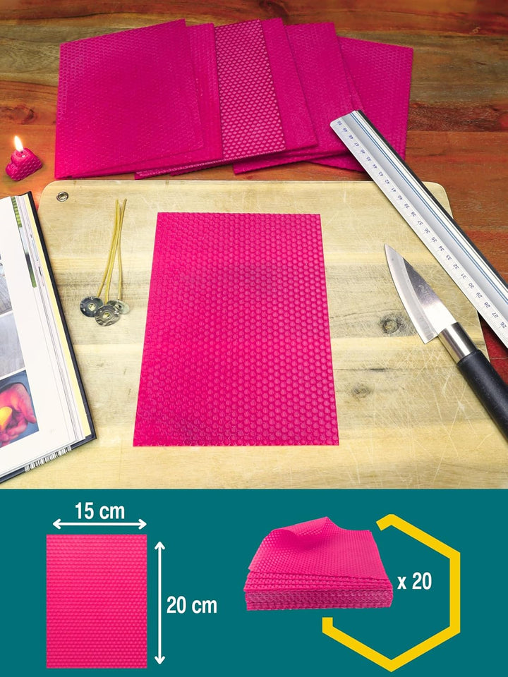 Wachsmann 20 Bienenwachsplatten aus Deutschland, pink, Wachsplatten 20 x 15 cm, Bienenwachs Kerzen s