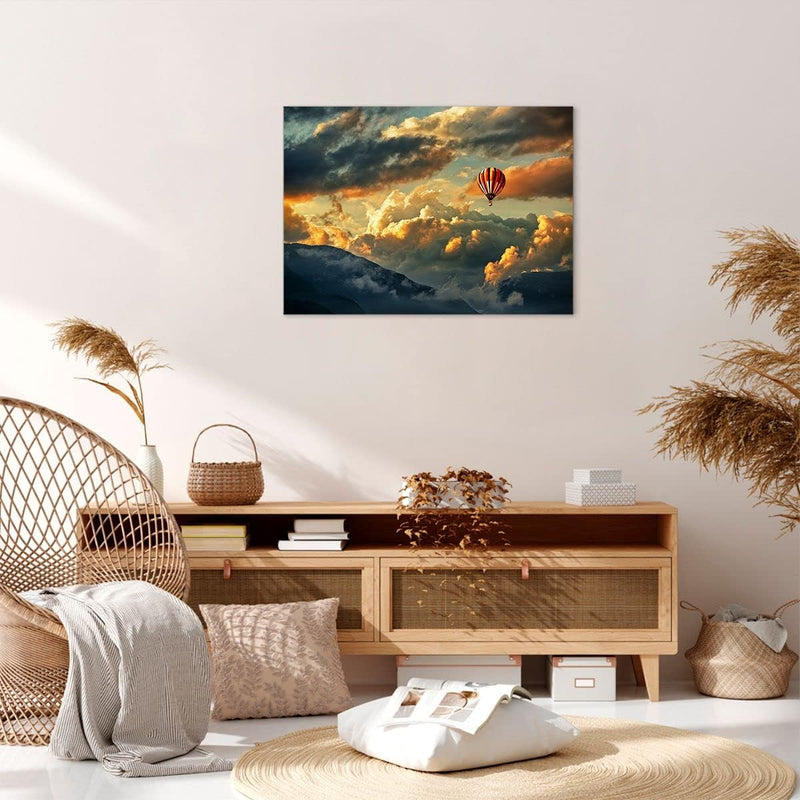 Bilder auf Leinwand Wolken Ballon Flug Leinwandbild mit Rahmen 70x50cm Wandbilder Dekoration Wohnzim