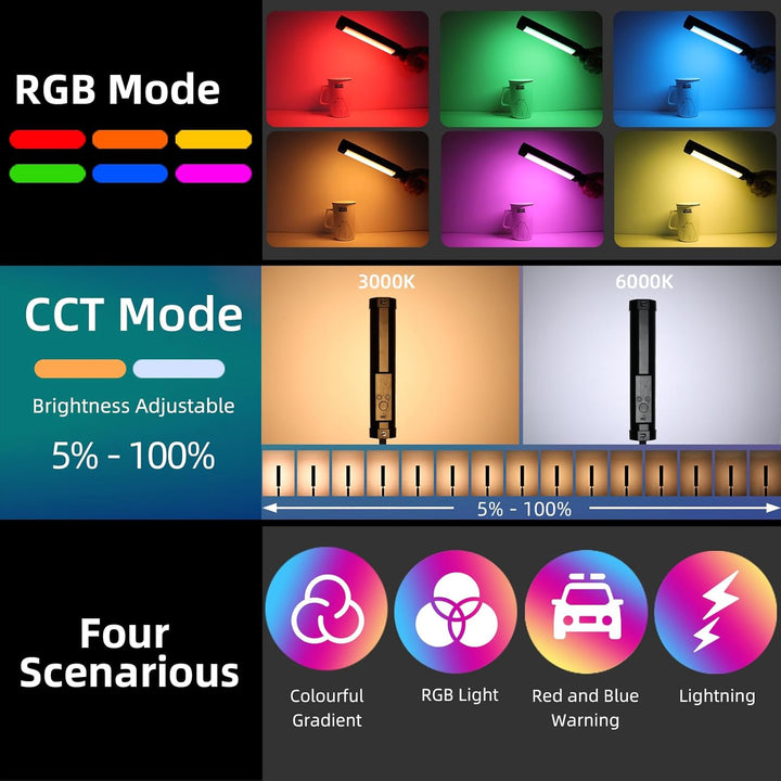 LUXCEO P100 Led Videoleuchte RGB,Mini LED Licht,Tragbares Lightbar für Fotografie, Tiktok YouTube Vi