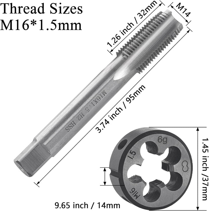 Gewindeschneid M16 x 1.5mm, HSS Gewindebohrer und Schneideisen Set, Rechtsgewinde Feingewinde Schnei