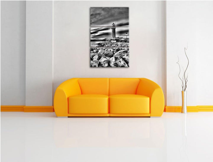 Pixxprint Leuchtturm bei Ebbe als Leinwandbild/Grösse: 3 Teilig (120x80) cm/Wandbild/Kunstdruck/fert