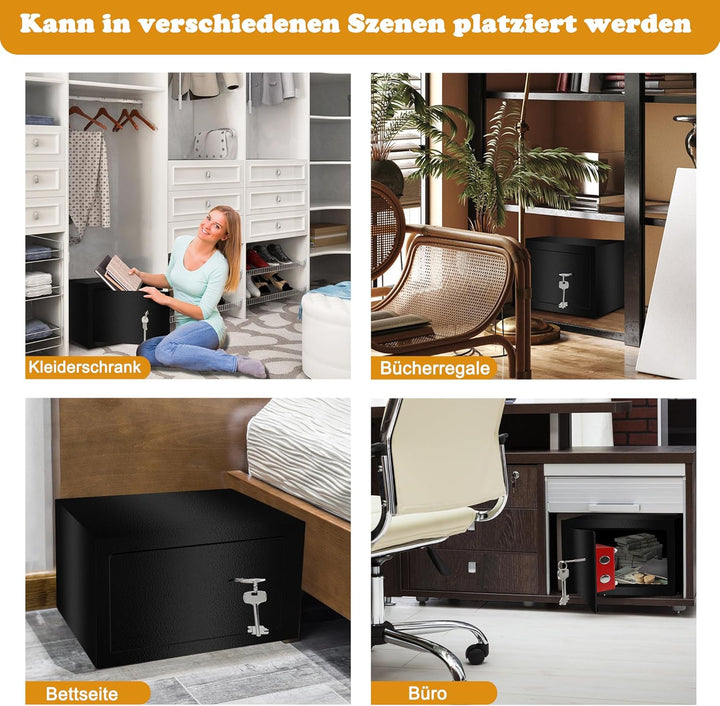 Aufun Tresor Möbeltresor mit Doppelbartschloss 31 x 20 x 20cm, Tresor und Schliessfach, Geldkoffer,