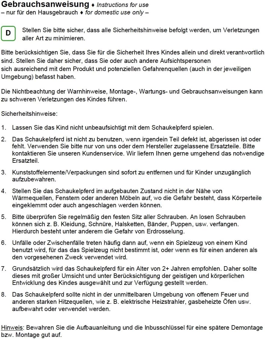 Massivholz-Schaukelpferd für Kinder ab 1 Jahr – handgefertigtes, unbehandeltes Schaukeltier, sicher