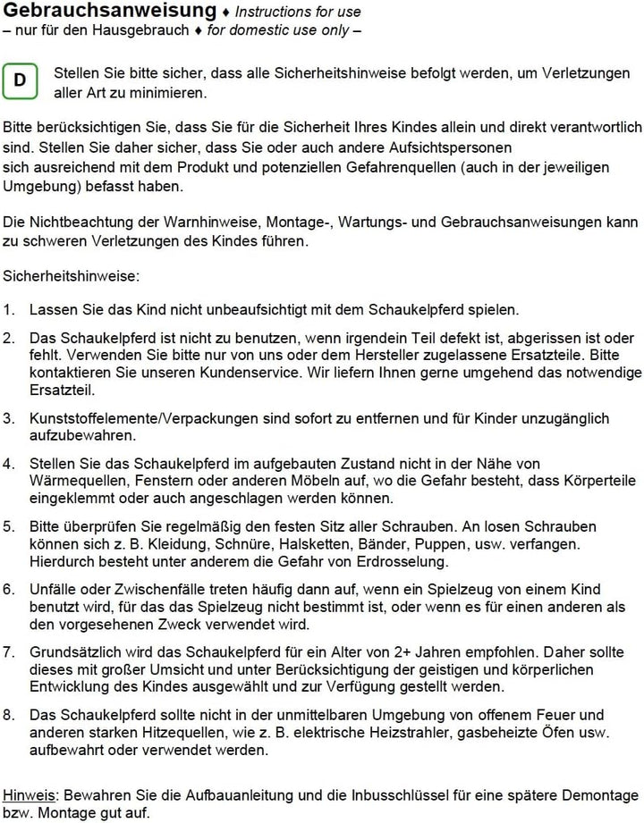 Massivholz-Schaukelpferd für Kinder ab 1 Jahr – handgefertigtes, unbehandeltes Schaukeltier, sicher
