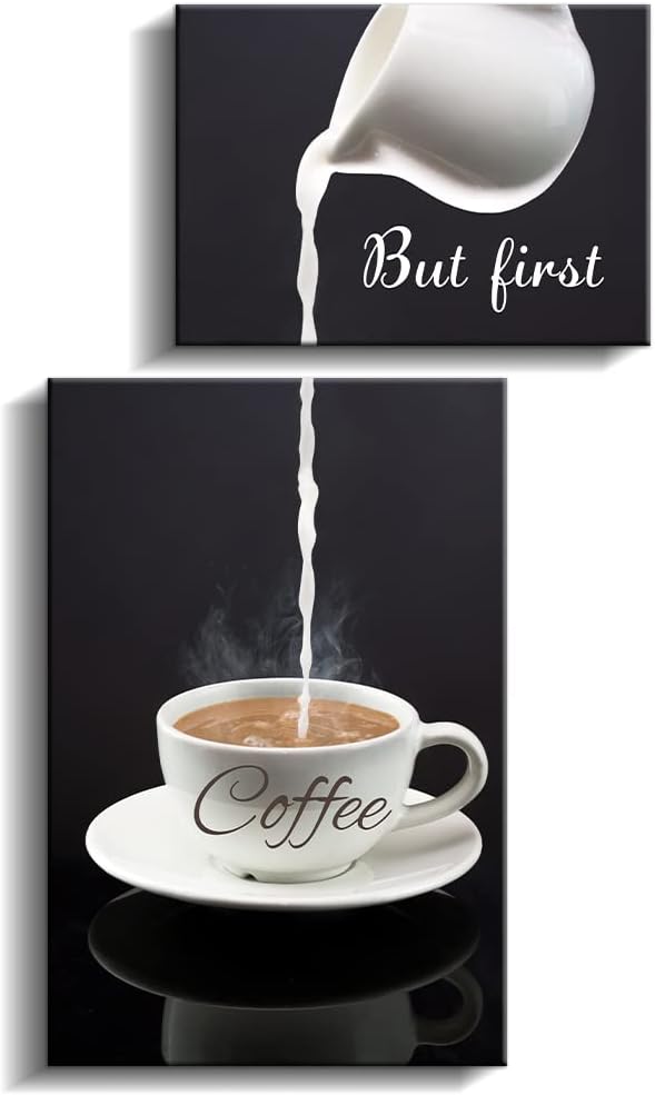 Coffee Bar Wanddekoration für Küche – But First Coffee Schild – Küche Leinwand Wandkunst für moderne