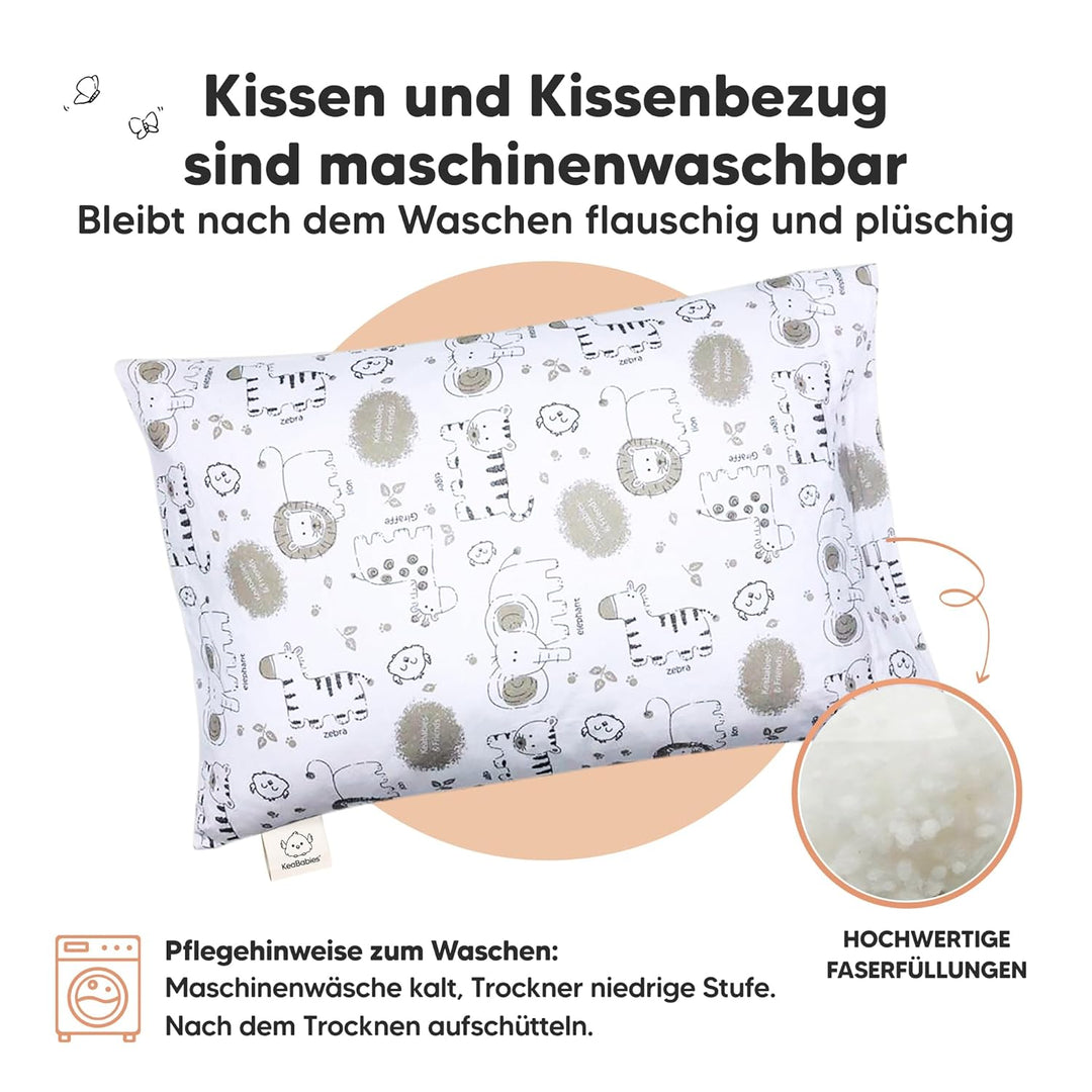 Kopfkissen Kleinkind mit Kissenbezug - Weich Bio Baumwolle Kissen Kinder zum Schlafen - Waschbar Kle