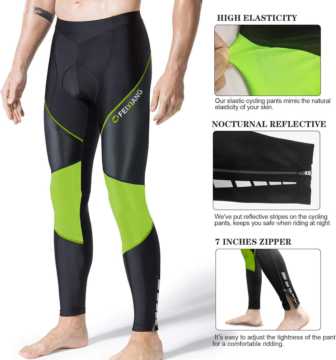 MEETWEE Herren Radlerhose Lange Fahrradhose, Kompression Radhose Leggings Radsport Hose für Männer E