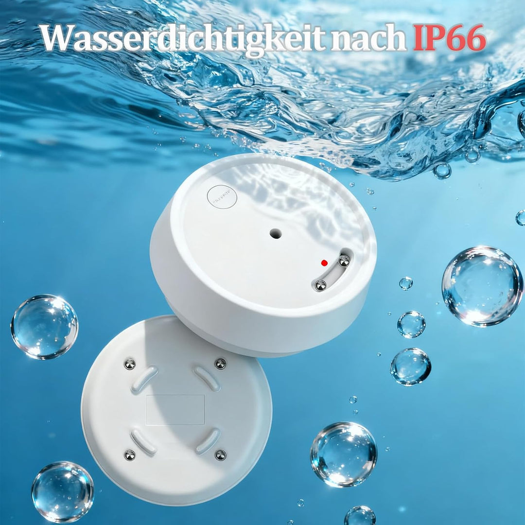 Wassermelder WLAN mit Batterie, IP66 Wassersensor, 80dB Wasseralarm Kompatibel mit Tuya/Smart Life A