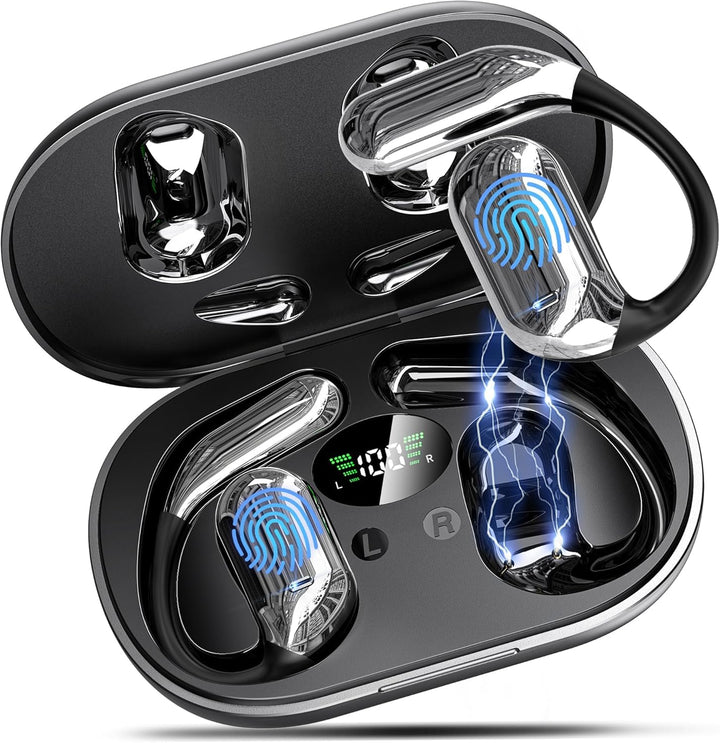 Open Ear Kopfhörer Bluetooth 6.1 KI 50 Std Sport Kopfhörer mit Bequem Flexiblem Ohrhaken 4 ENC Mic D