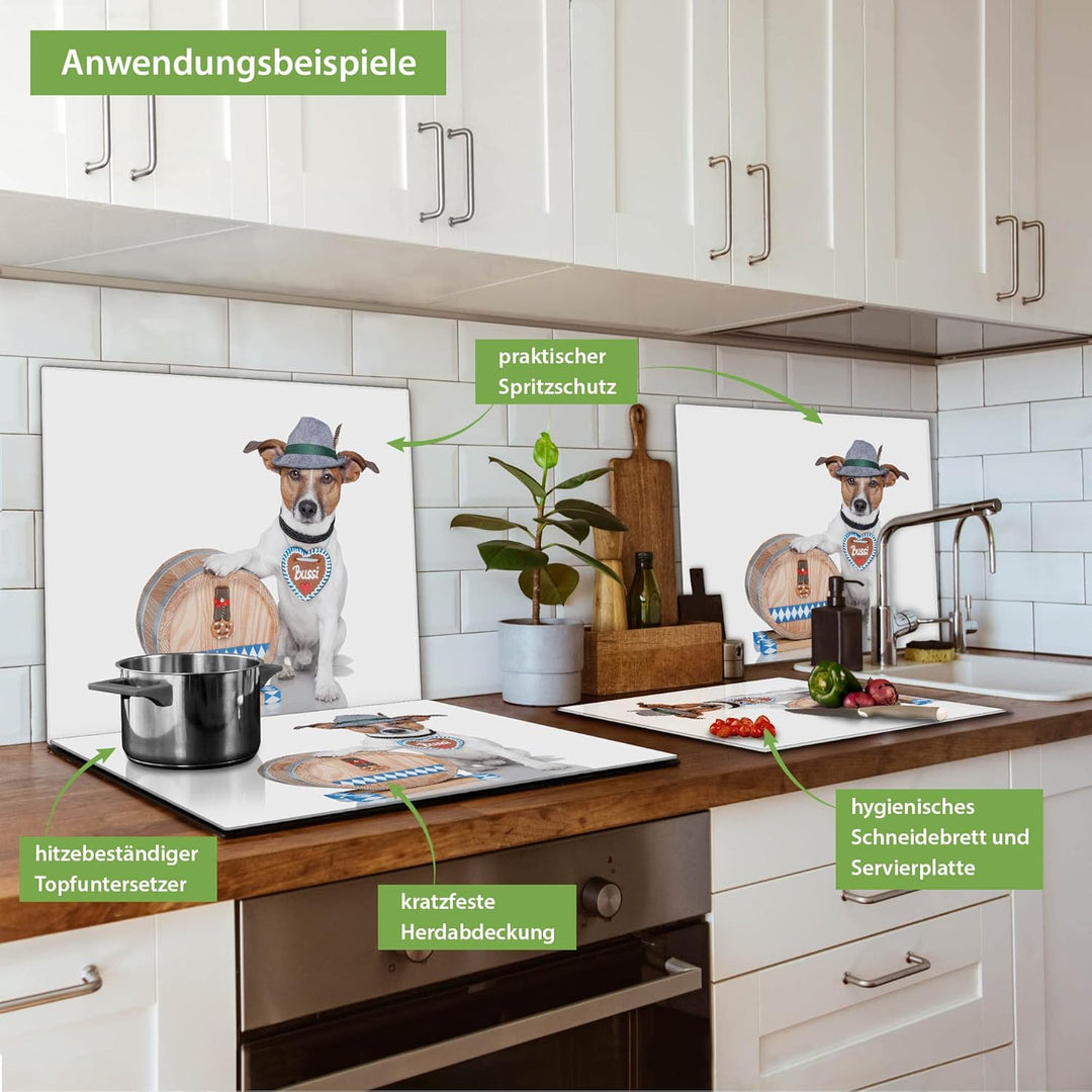 banjado® Herdabdeckplatte Glas 1-teilig 60x52 cm/Schneidebrett Herdabdeckung mit Motiv Bayer J. Russ