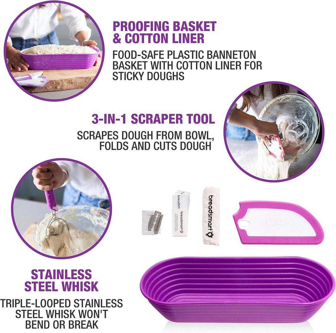 Breadsmart Artisan Bread Making Kit - 5 PC-Backzubehör-Satz - Lame, Schaber, Schneebesen, Baumwollei