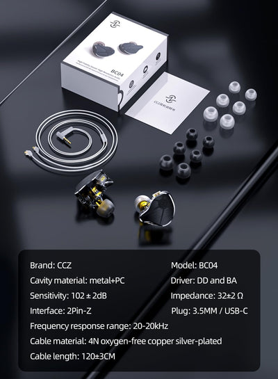 keephifi CCZ BC04 HiFi IEM In Ear Monitor, In-Ear-Kopfhörer mit 1BA und 1DD, leichte Gaming-Kopfhöre