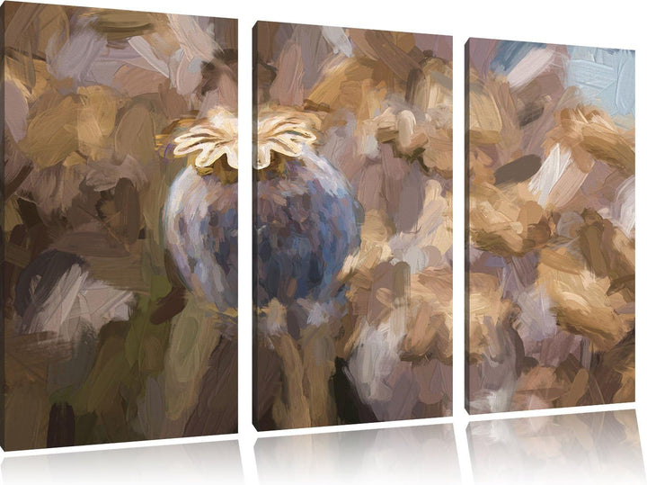 Pixxprint Mohnkapsel der Mohnblume Kunst als Leinwandbild/Grösse: 3 Teilig (120x80 cm) cm/Wandbild/K