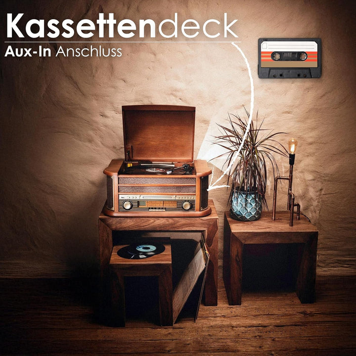 Nostalgie Holz Musikanlage | Kompaktanlage | Plattenspieler | Bluetooth | Retro Stereoanlage | CD MP