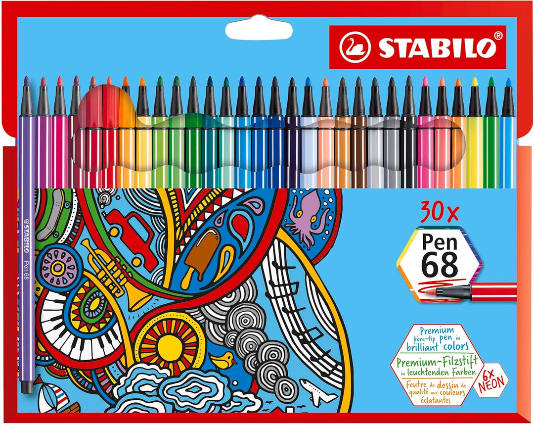 Premium-Filzstift - STABILO Pen 68 - 30er Pack - mit 30 verschiedenen Farben, 30er Pack