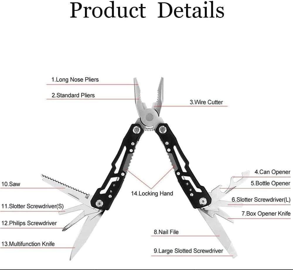 Multitool, Multifunktionszange 14 in 1 Faltbares Multitool mit Nylontasche, Edelstahl Multitools mit