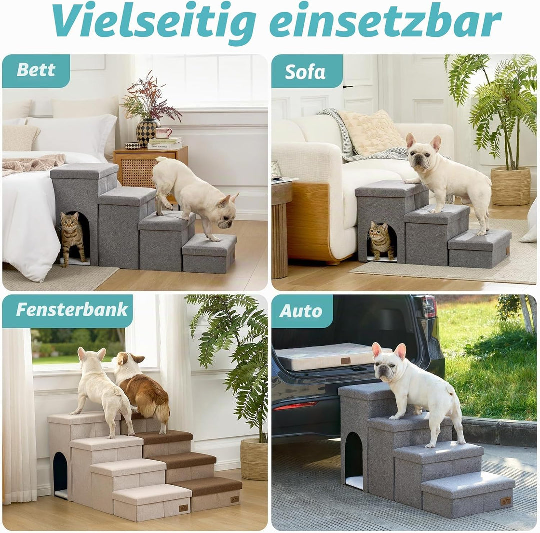 COZY KISS Hundetreppe für Kleine Hunde mit Stauraum und Katzenöffnung, Breite Haustiertreppe Faltbar