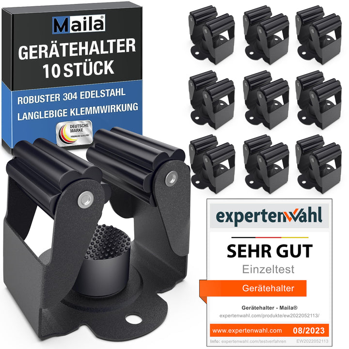 Maila® Gerätehalter (10er Set, Schwarz) - Robuster 304er Edelstahl rostfrei - Besenhalterung Wand mi